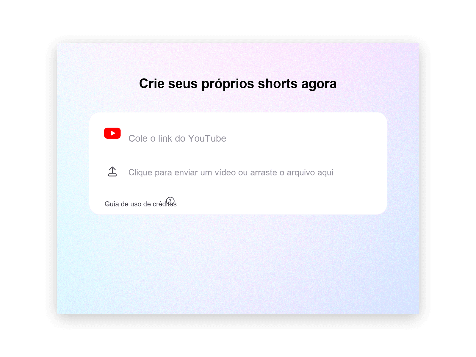 Tela inicial do Fika Clip para importar um vídeo